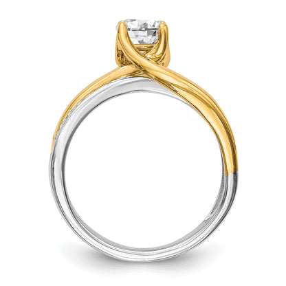 14k Two tone Diamond Round CZ By Pass Engagement Ring