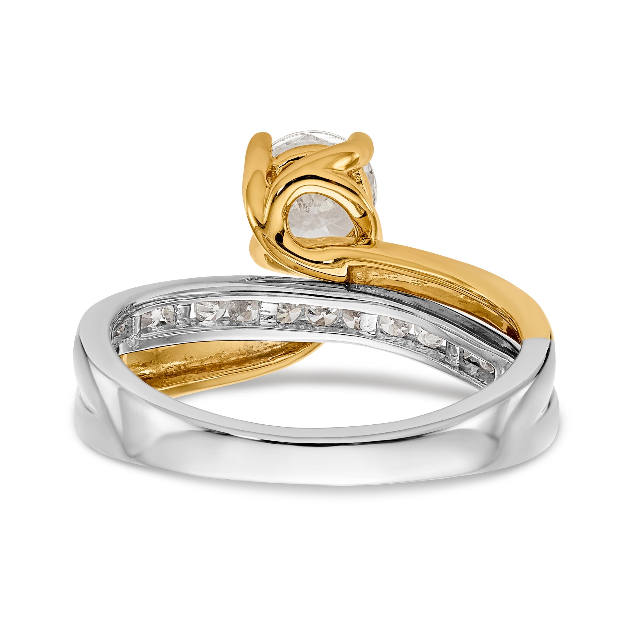 14k Two tone Diamond Round CZ By Pass Engagement Ring