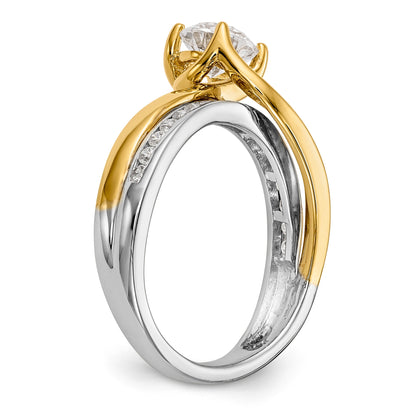 14k Two tone Diamond Round CZ By Pass Engagement Ring