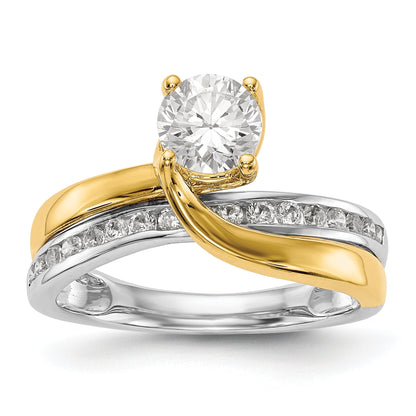 14k Two tone Diamond Round CZ By Pass Engagement Ring