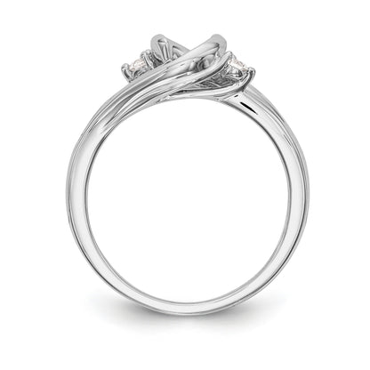 14k White Gold Diamond Bezel CZ By Pass Engagement Ring