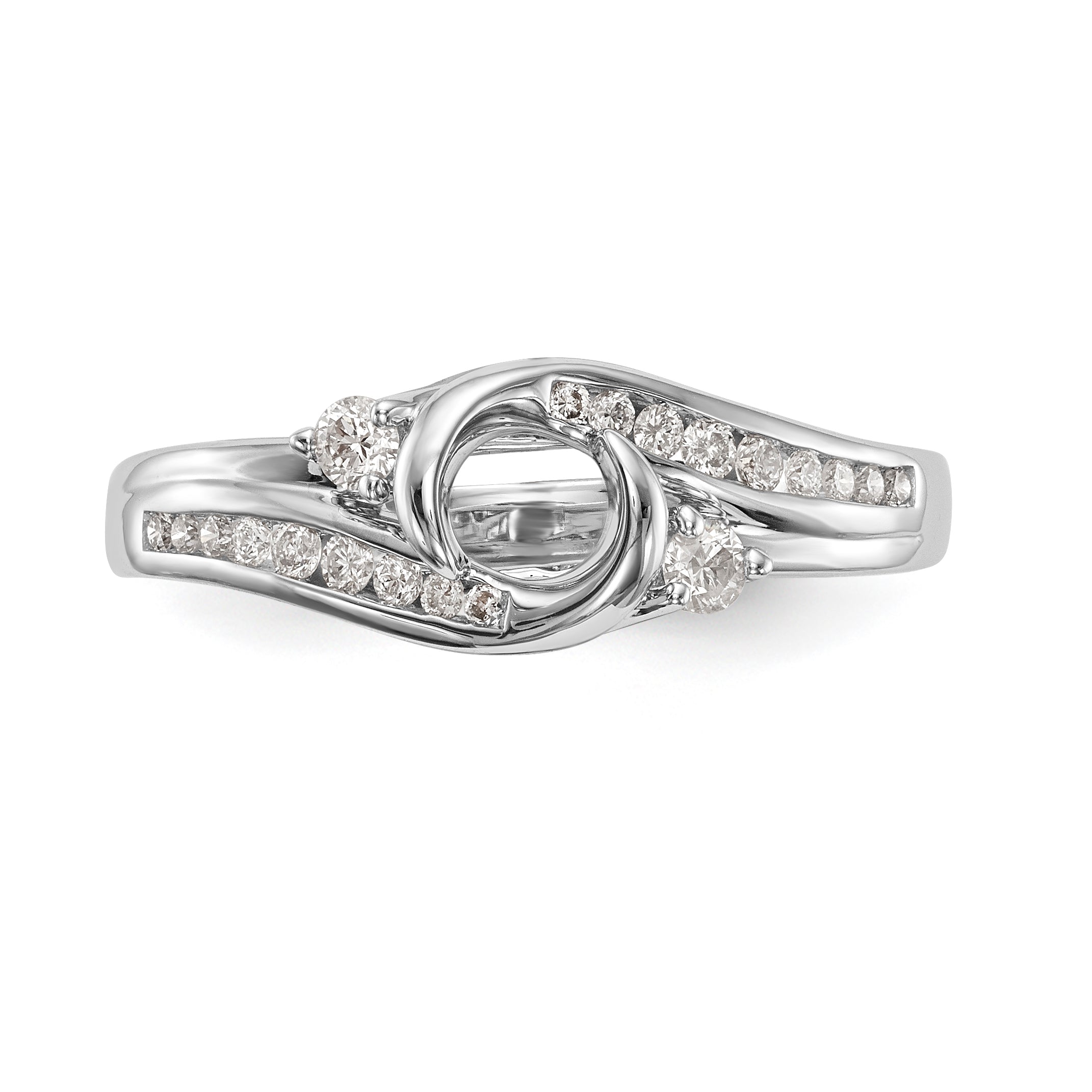 14k White Gold Diamond Bezel CZ By Pass Engagement Ring