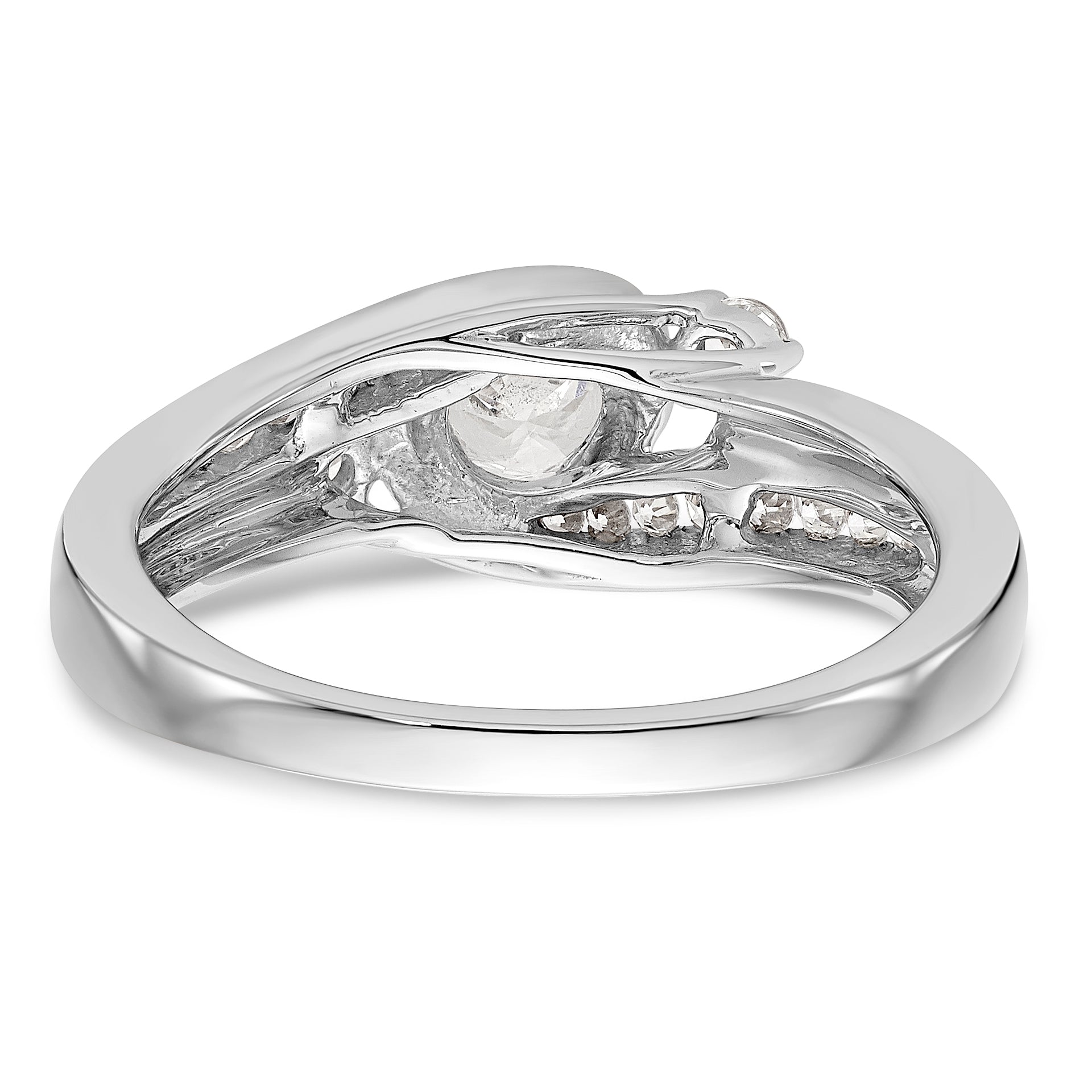 14k White Gold Diamond Bezel CZ By Pass Engagement Ring