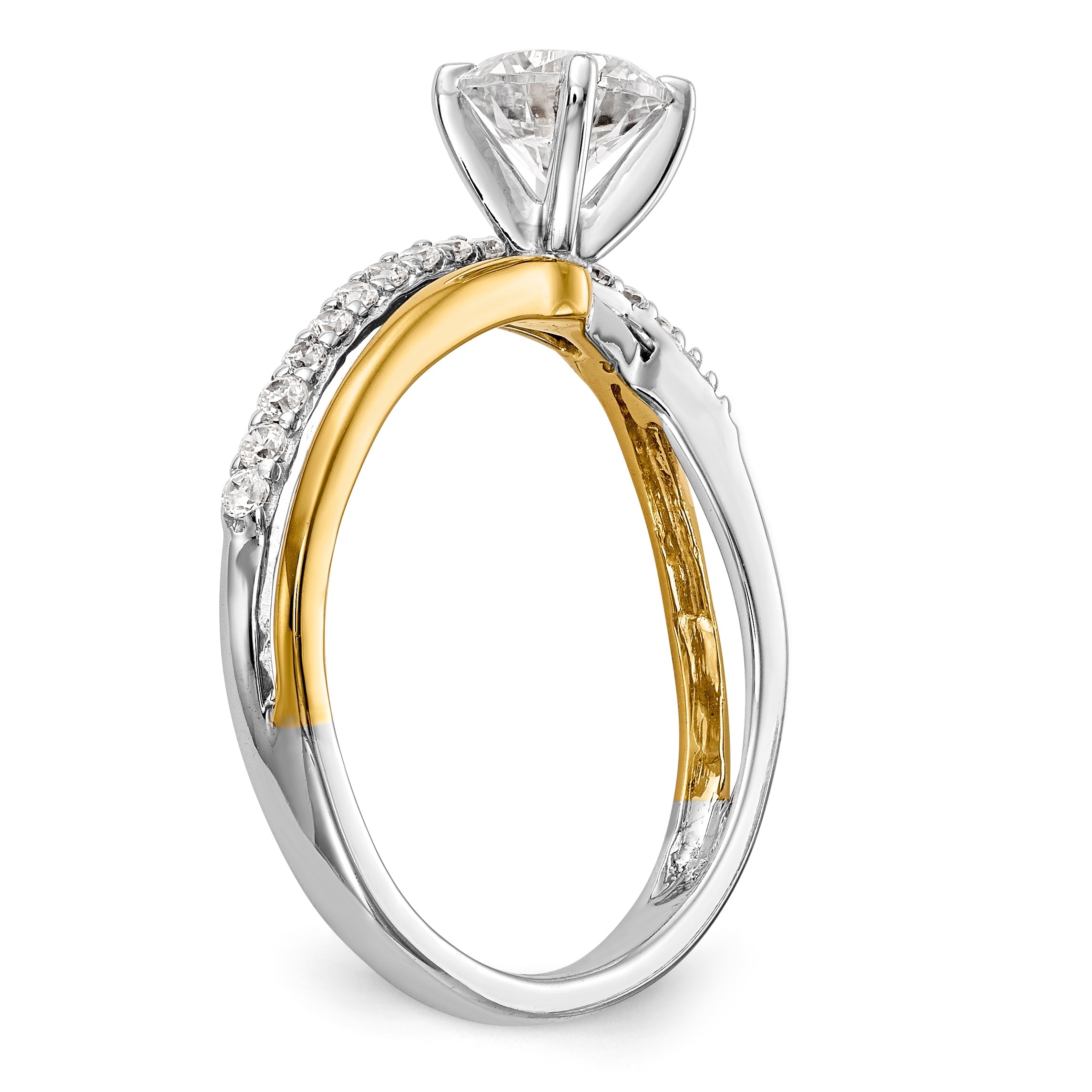 14k Two tone Peg Set Simulated Diamond By Pass Engagement Ring