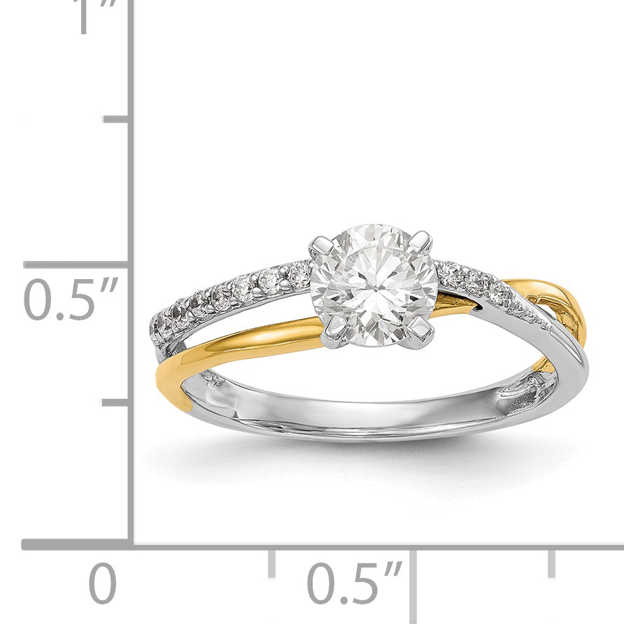 14k Two tone Peg Set Simulated Diamond By Pass Engagement Ring