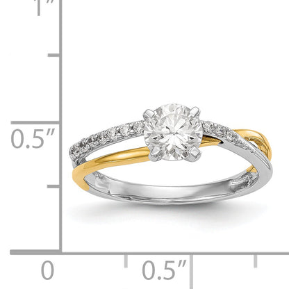 14k Two tone Peg Set Simulated Diamond By Pass Engagement Ring