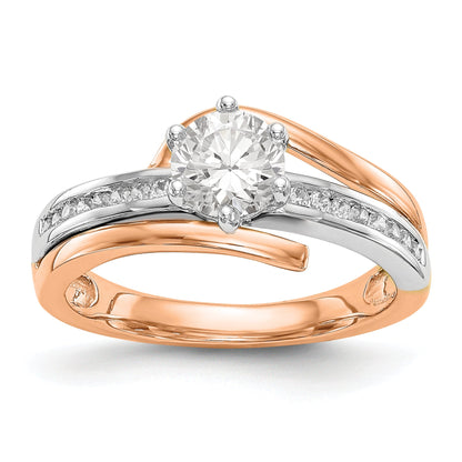 14k Two tone Rose Gold Peg Set Simulated Diamond By Pass Engagement Ring