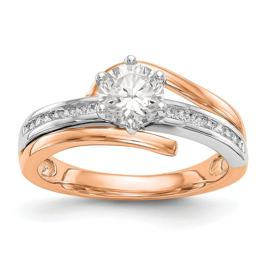 14k Two tone Rose Gold Peg Set Simulated Diamond By Pass Engagement Ring