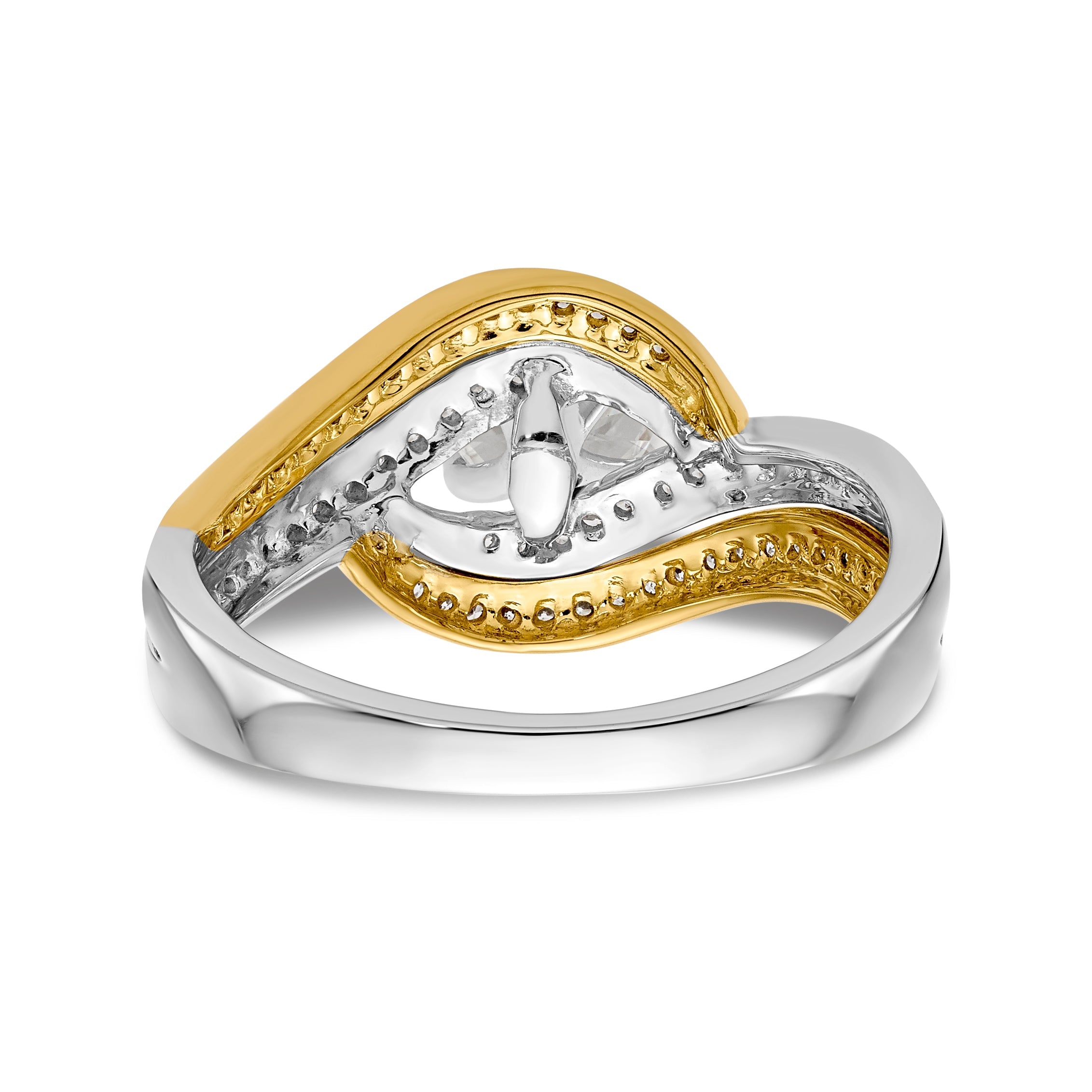 14k Two tone Peg Set Simulated Diamond By Pass Engagement Ring