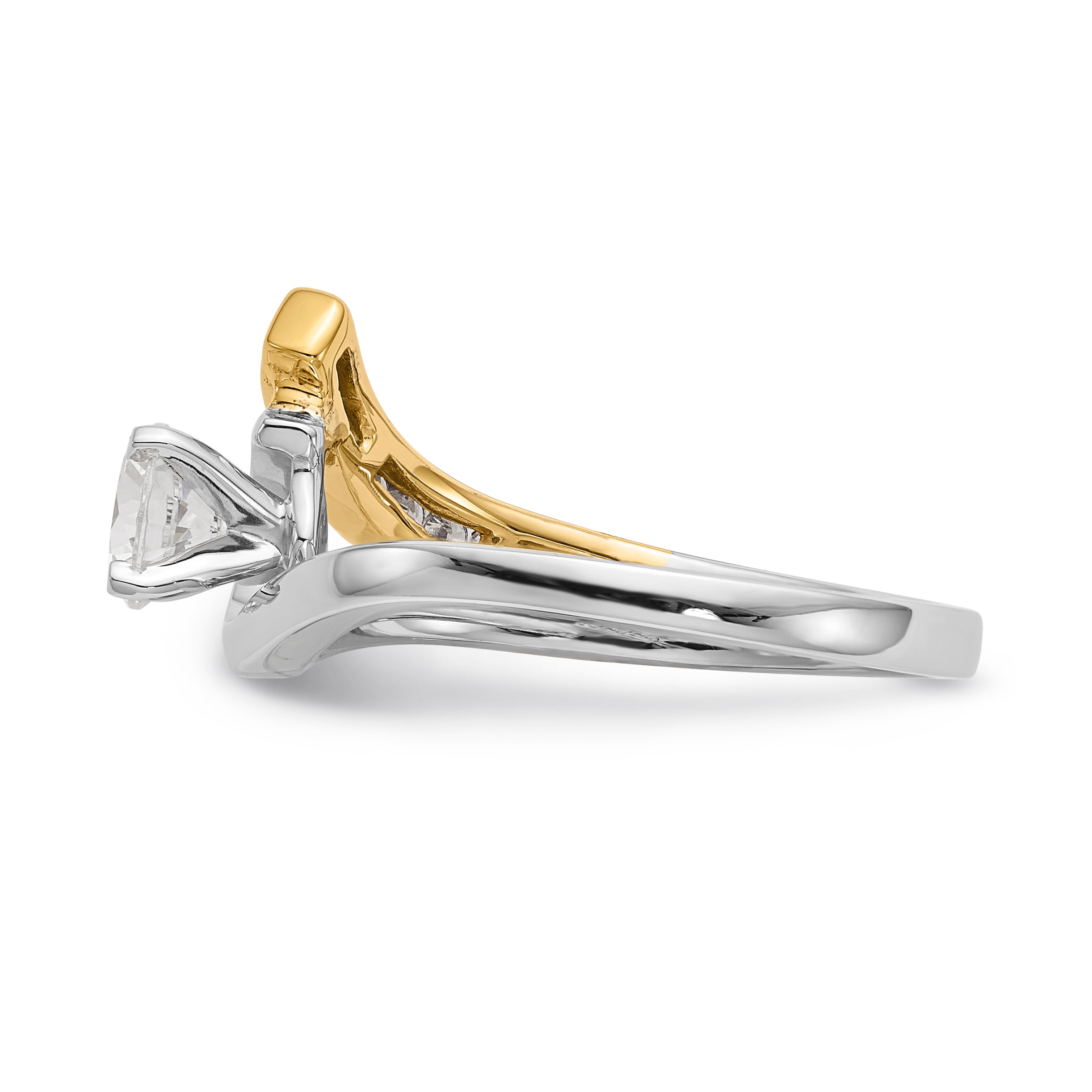 14k Two tone Peg Set Simulated Diamond By Pass Engagement Ring