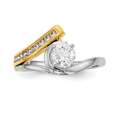 14k Two tone Peg Set Simulated Diamond By Pass Engagement Ring