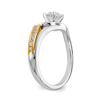 14k Two tone Peg Set Simulated Diamond By Pass Engagement Ring