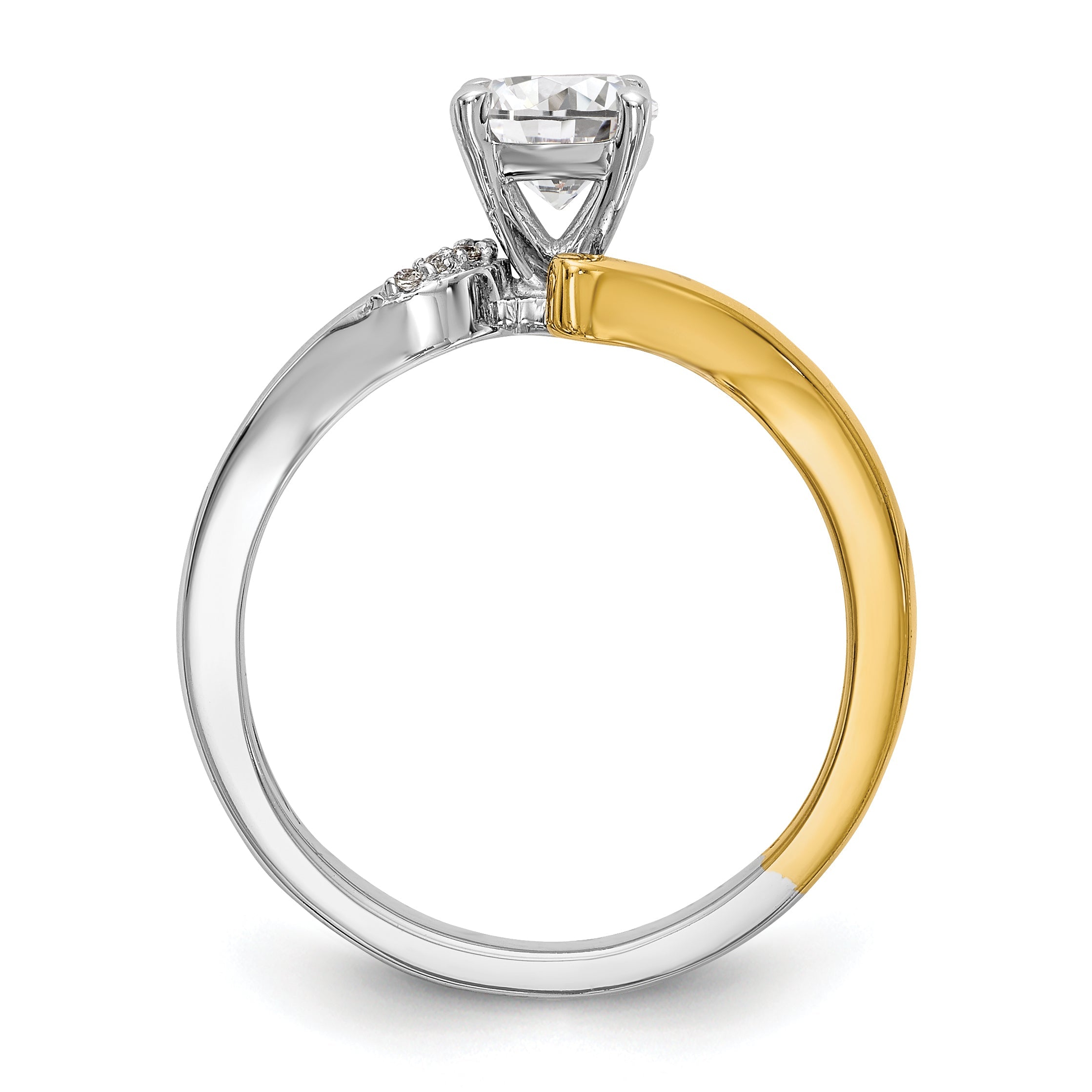 14k Two tone Peg Set Simulated Diamond By Pass Engagement Ring