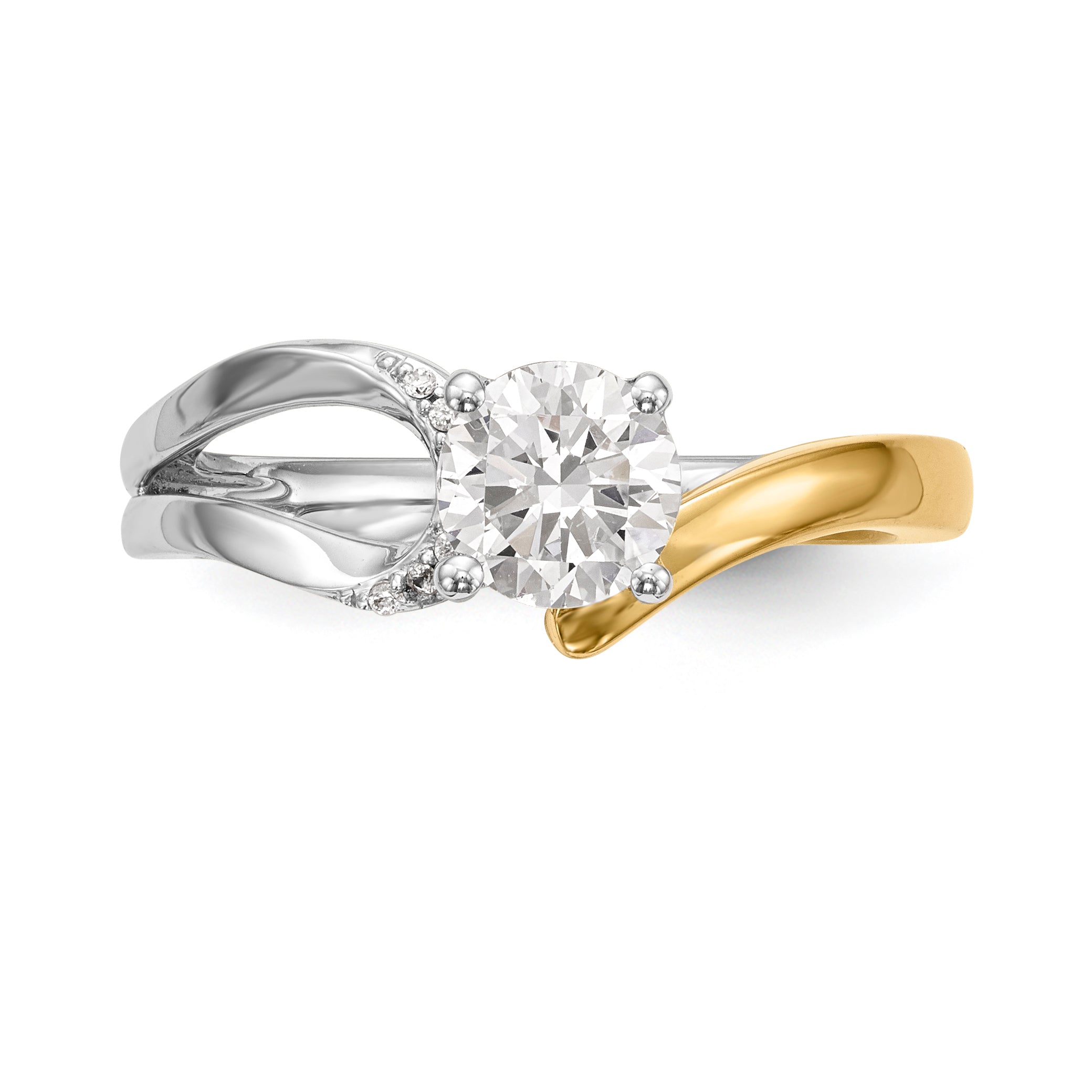14k Two tone Peg Set Simulated Diamond By Pass Engagement Ring