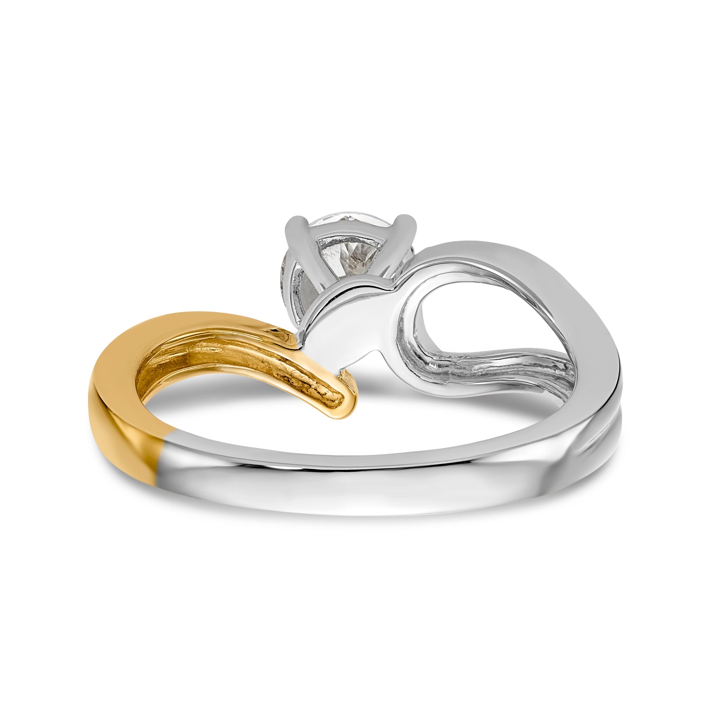 14k Two tone Peg Set Simulated Diamond By Pass Engagement Ring