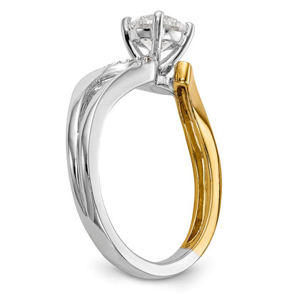 14k Two tone Peg Set Simulated Diamond By Pass Engagement Ring