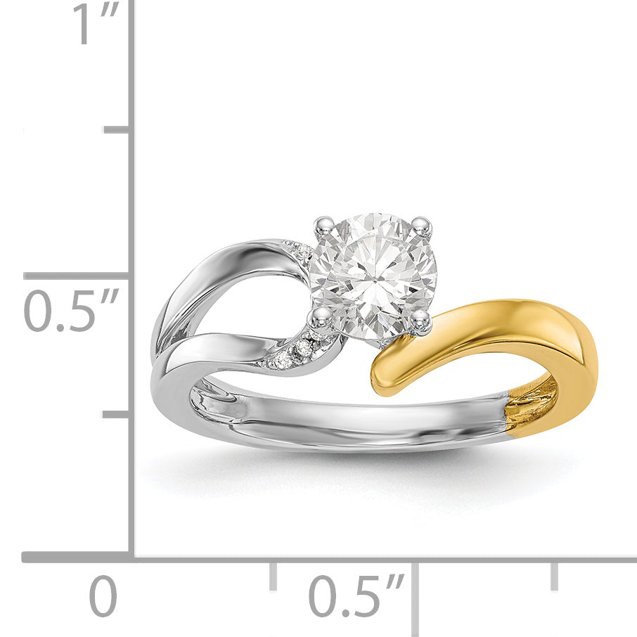 14k Two tone Peg Set Simulated Diamond By Pass Engagement Ring