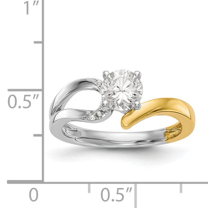 14k Two tone Peg Set Simulated Diamond By Pass Engagement Ring