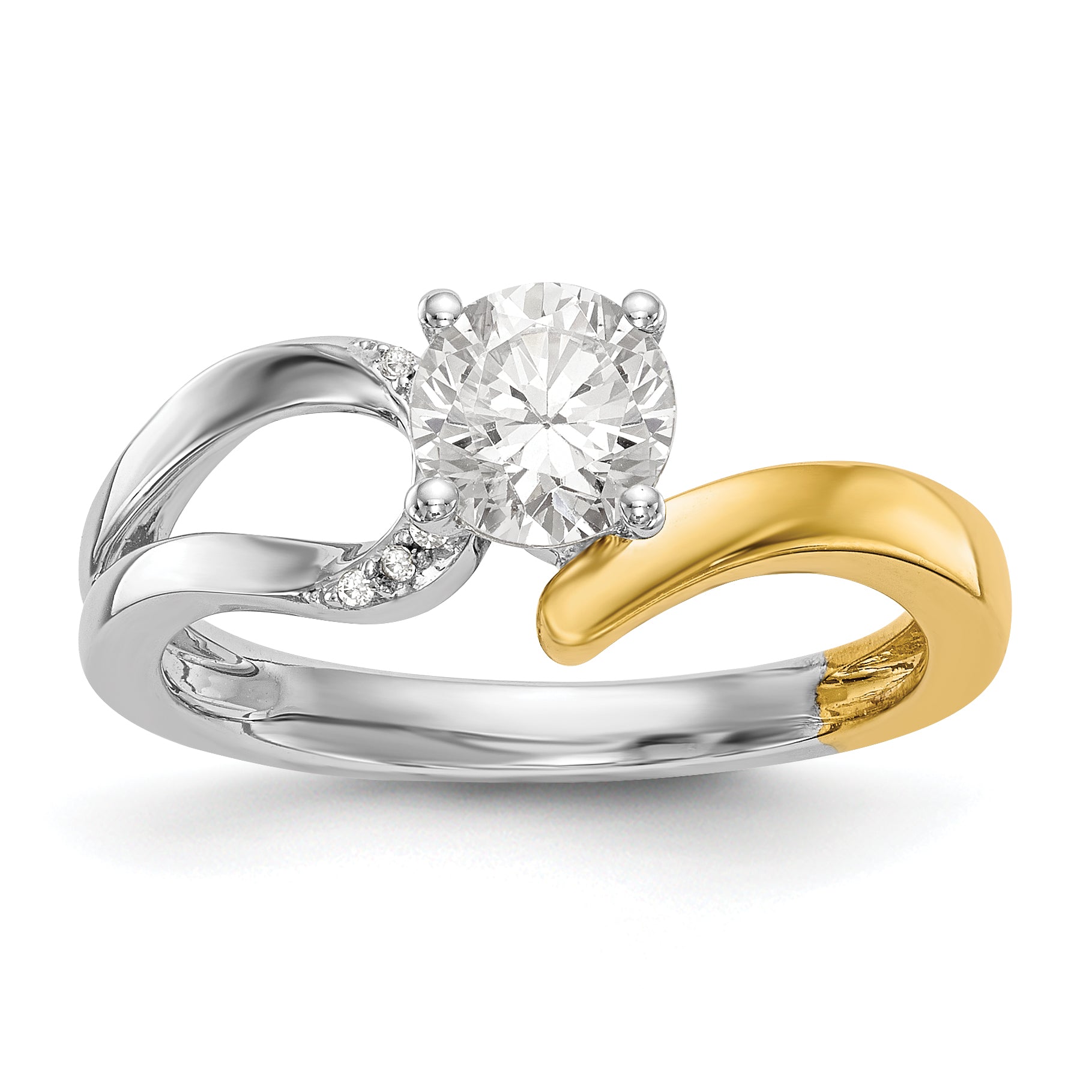 14k Two tone Peg Set Simulated Diamond By Pass Engagement Ring