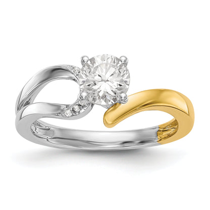 14k Two tone Peg Set Simulated Diamond By Pass Engagement Ring