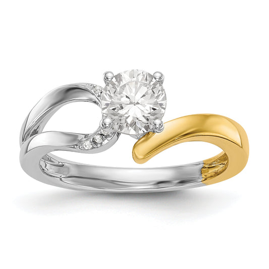 14k Two tone Peg Set Simulated Diamond By Pass Engagement Ring