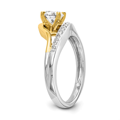 14k Two tone Peg Set Simulated Diamond By Pass Engagement Ring