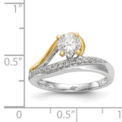 14k Two tone Peg Set Simulated Diamond By Pass Engagement Ring