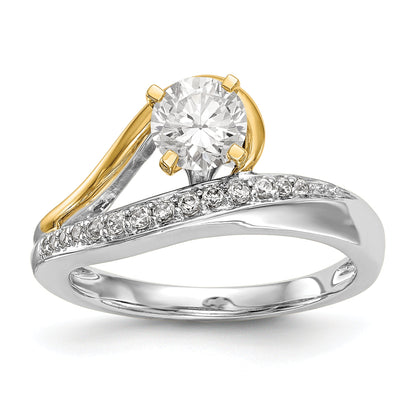 14k Two tone Peg Set Simulated Diamond By Pass Engagement Ring