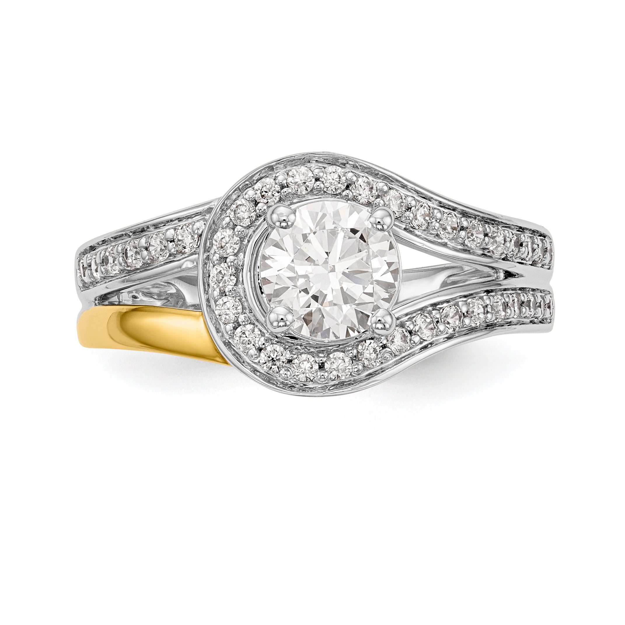 14k Two tone Peg Set Simulated Diamond By Pass Engagement Ring