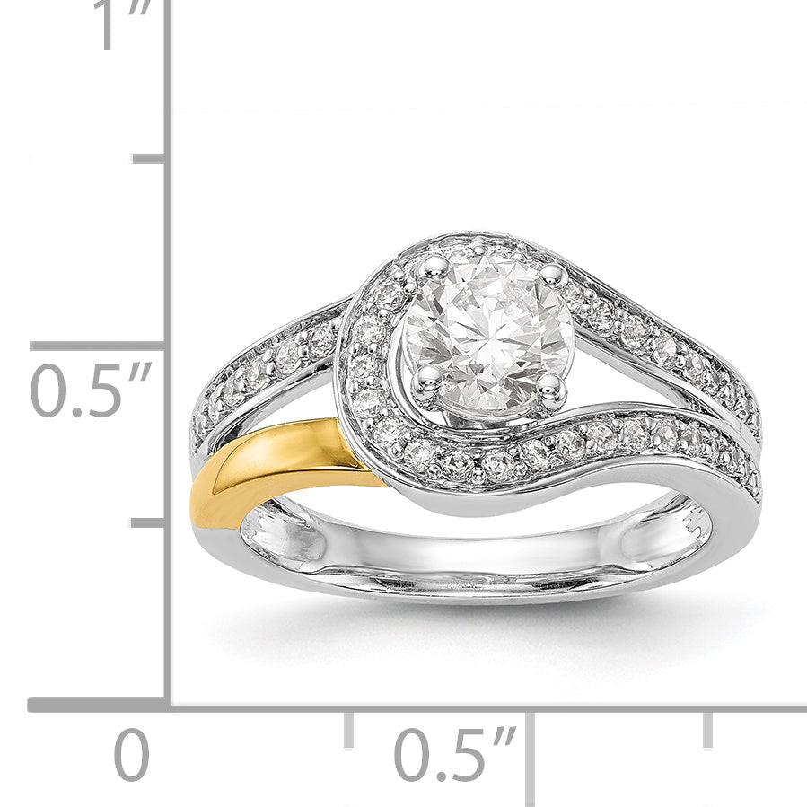 14k Two tone Peg Set Simulated Diamond By Pass Engagement Ring