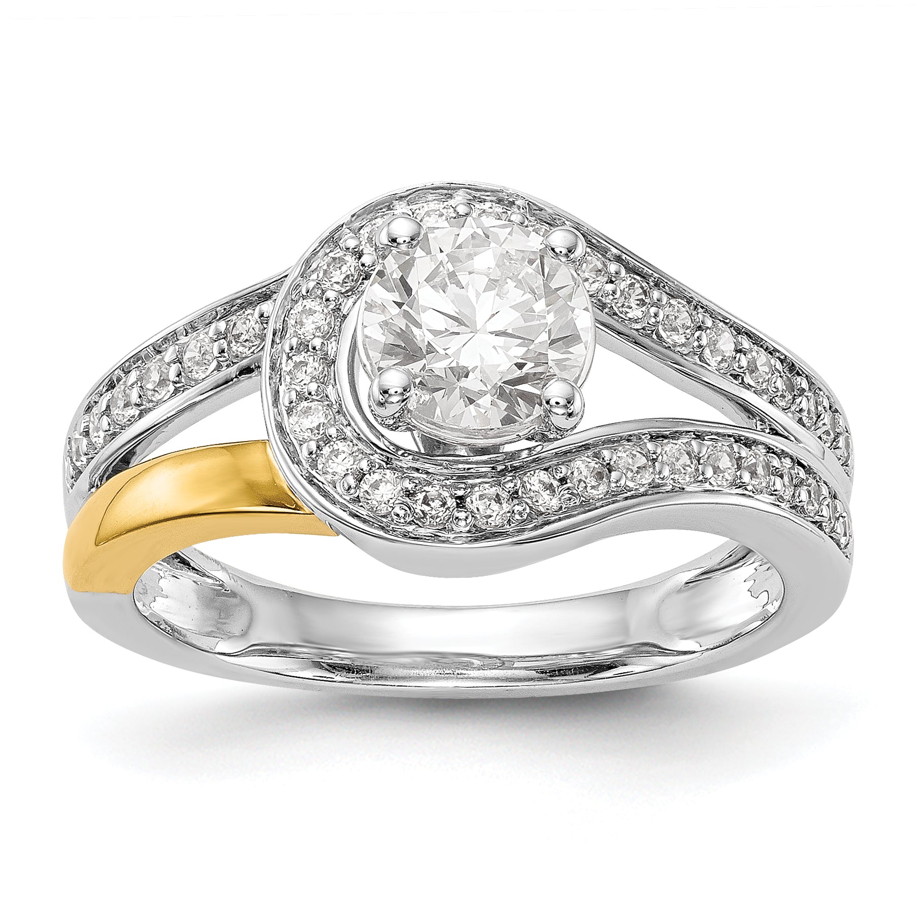 14k Two tone Peg Set Simulated Diamond By Pass Engagement Ring