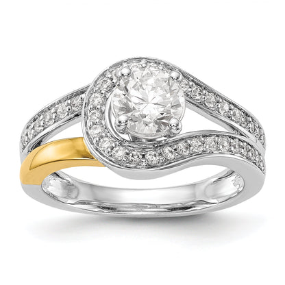 14k Two tone Peg Set Simulated Diamond By Pass Engagement Ring