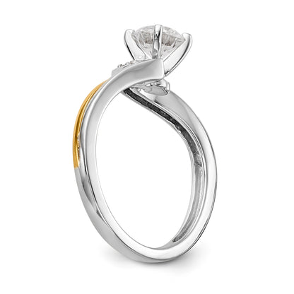 14k Two tone Peg Set Simulated Diamond By Pass Engagement Ring