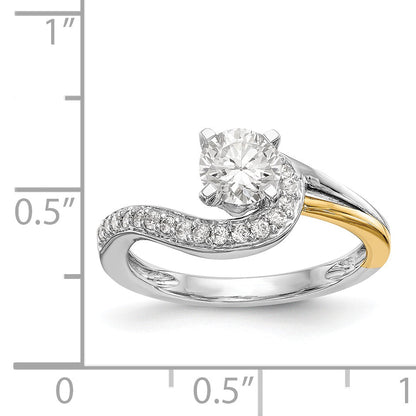 14k Two tone Peg Set Simulated Diamond By Pass Engagement Ring