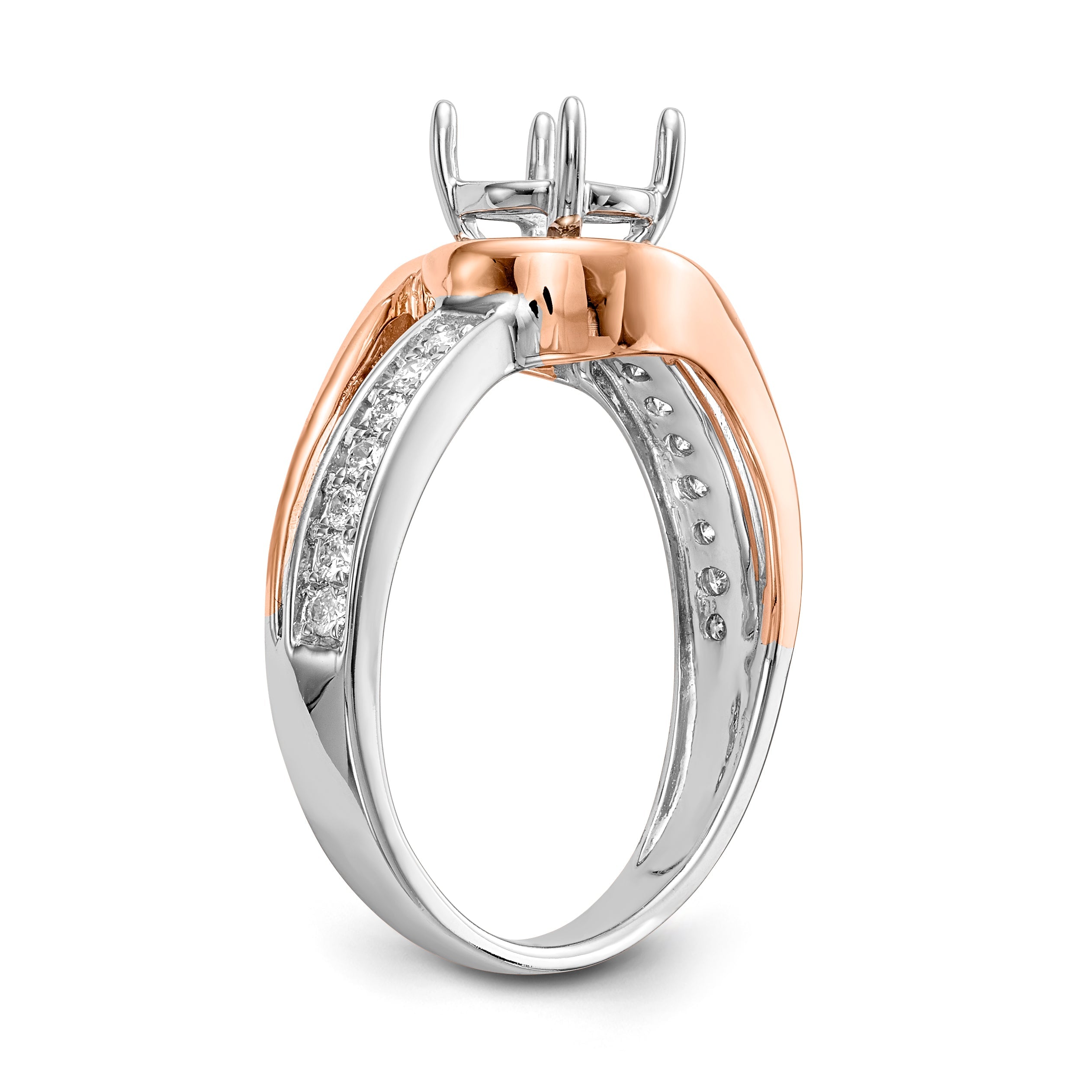 14k Two tone Peg Set Simulated Diamond By Pass Engagement Ring