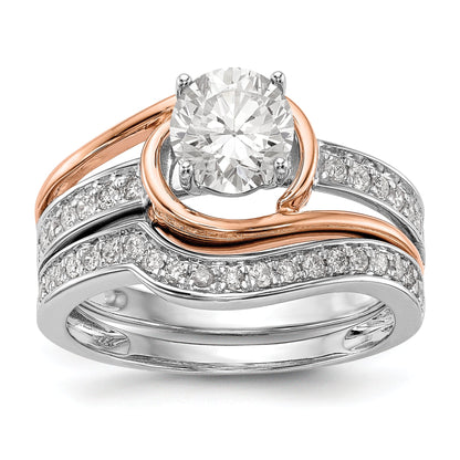 14k Two tone Peg Set Simulated Diamond By Pass Engagement Ring