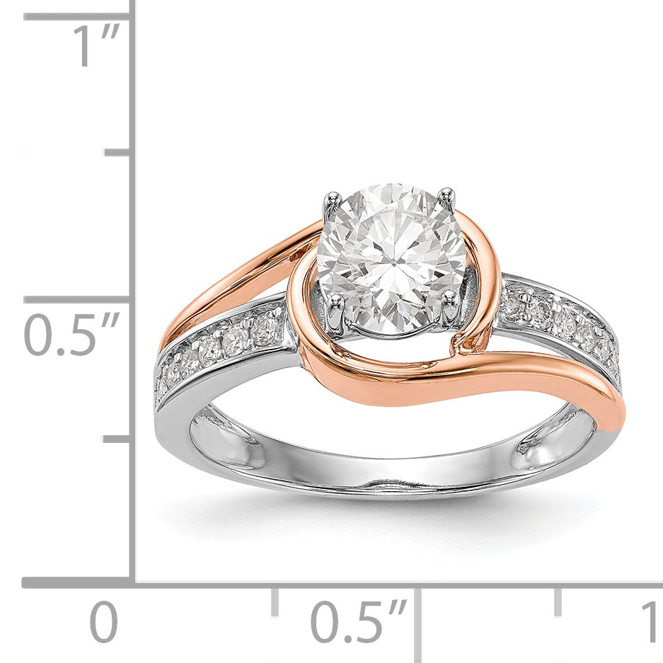 14k Two tone Peg Set Simulated Diamond By Pass Engagement Ring