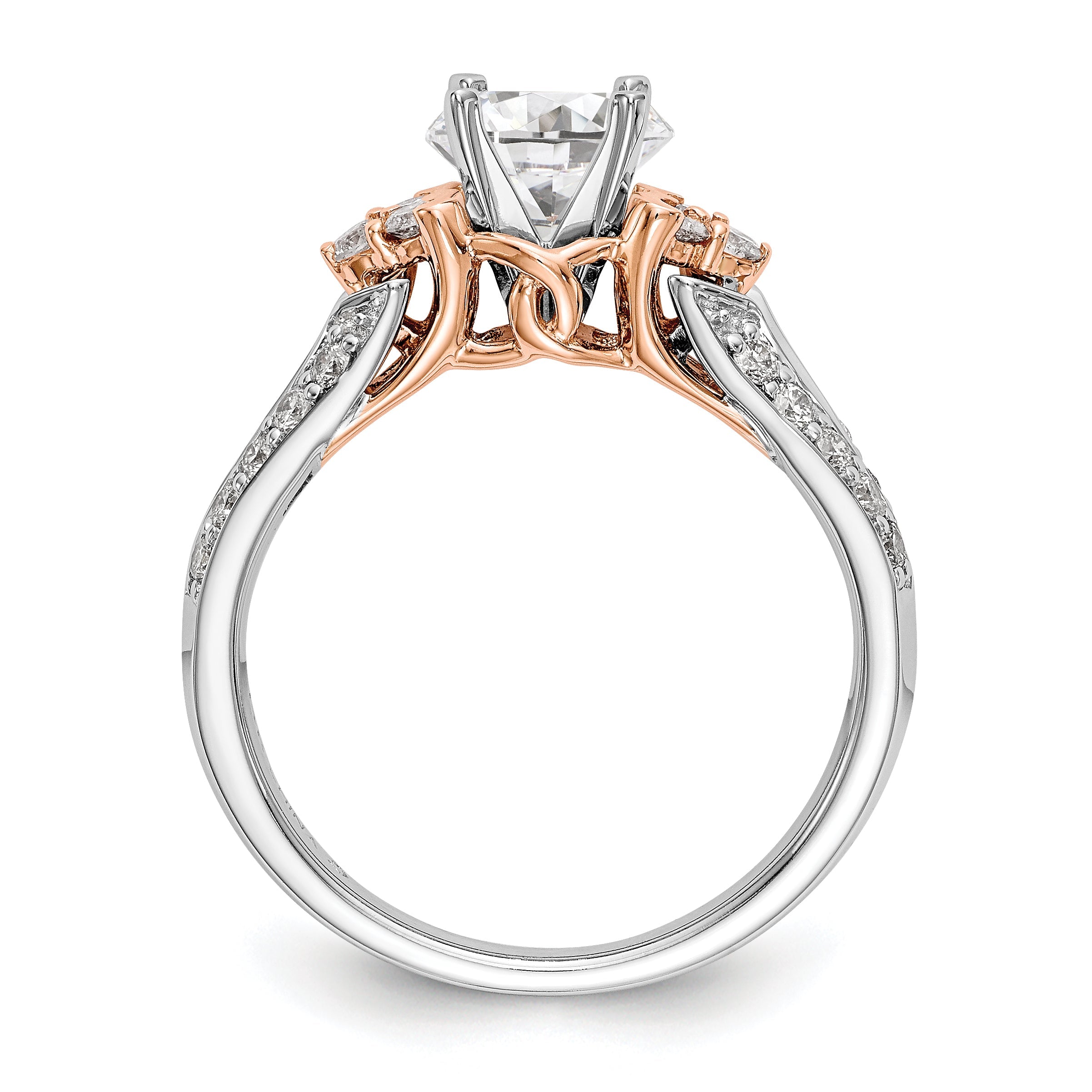 14k Two tone Peg Set Simulated Diamond By Pass Engagement Ring