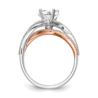 14k Two tone Peg Set Simulated Diamond By Pass Engagement Ring
