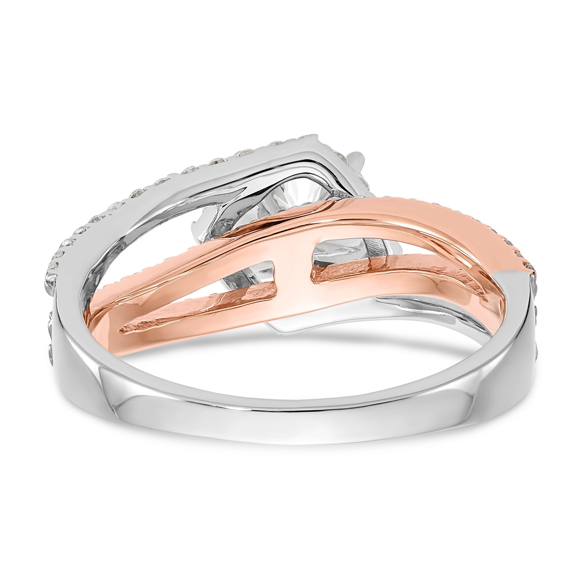 14k Two tone Peg Set Simulated Diamond By Pass Engagement Ring