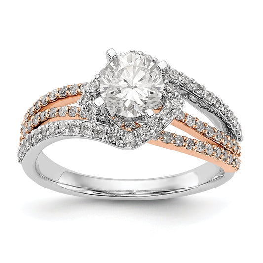 14k Two tone Peg Set Simulated Diamond By Pass Engagement Ring