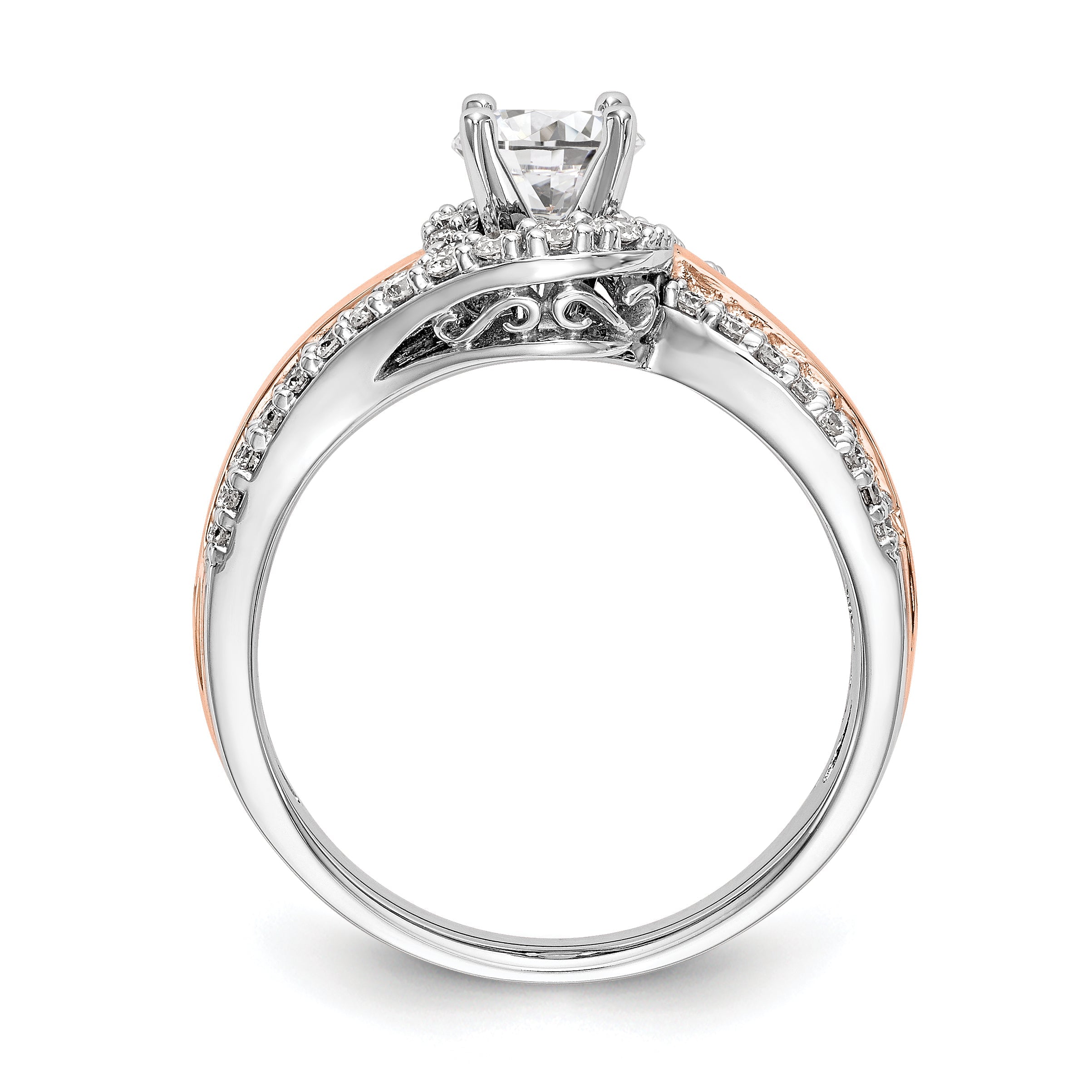 14k Two tone Peg Set Simulated Diamond By Pass Engagement Ring