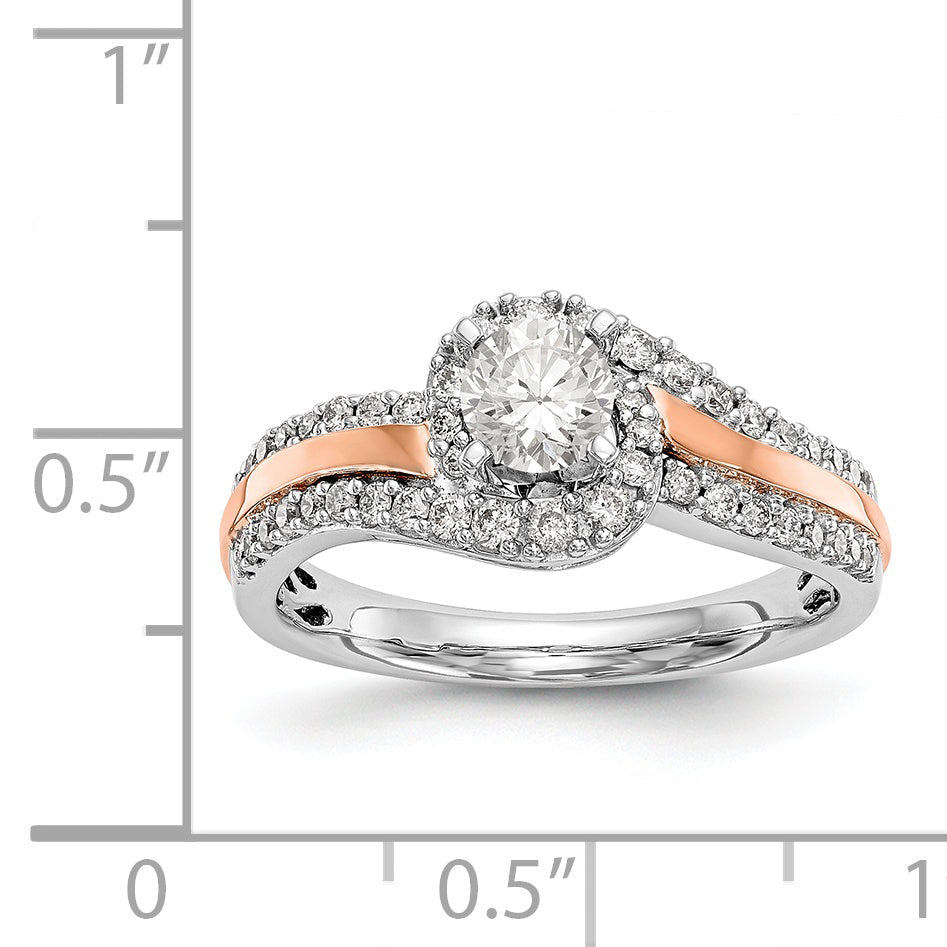 14k Two tone Peg Set Simulated Diamond By Pass Engagement Ring