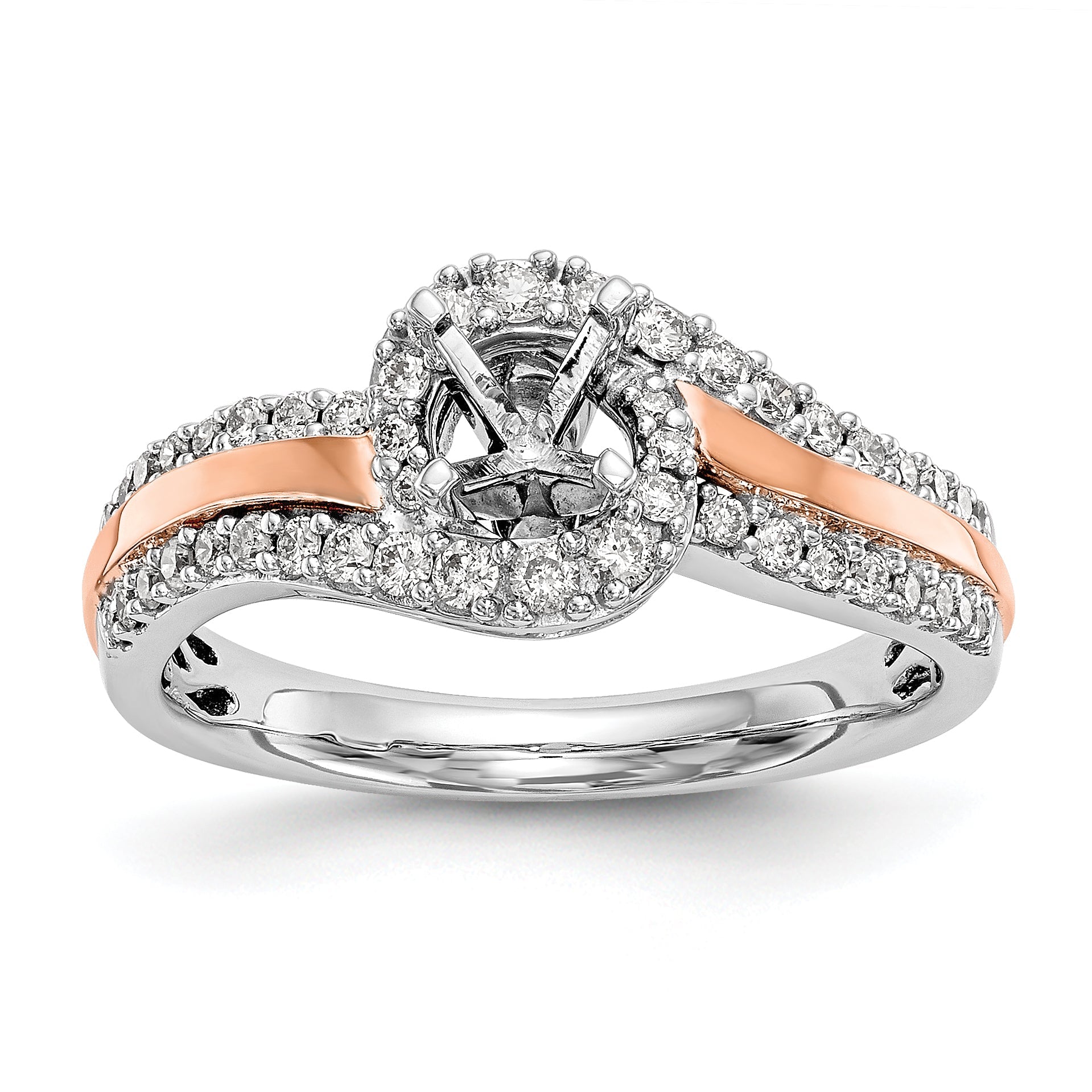 14k Two tone Peg Set Simulated Diamond By Pass Engagement Ring