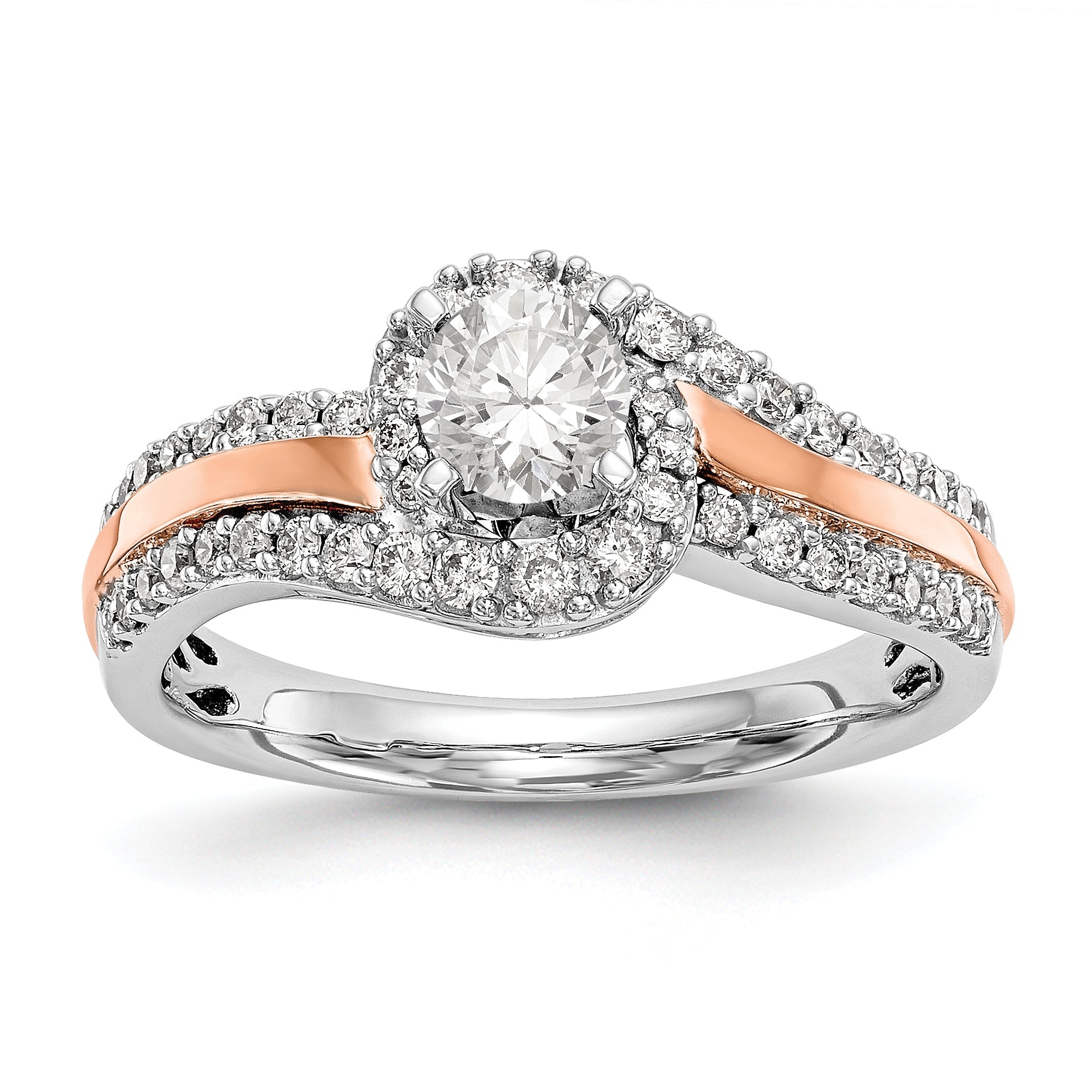 14k Two tone Peg Set Simulated Diamond By Pass Engagement Ring