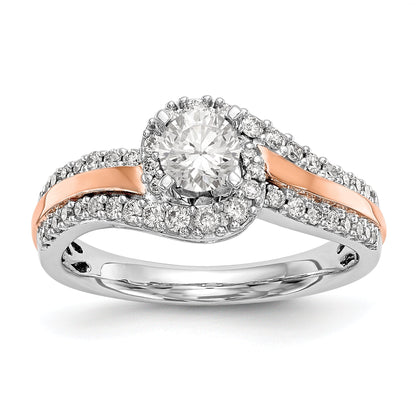 14k Two tone Peg Set Simulated Diamond By Pass Engagement Ring