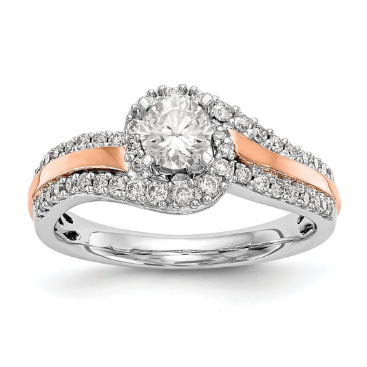 14k Two tone Peg Set Simulated Diamond By Pass Engagement Ring