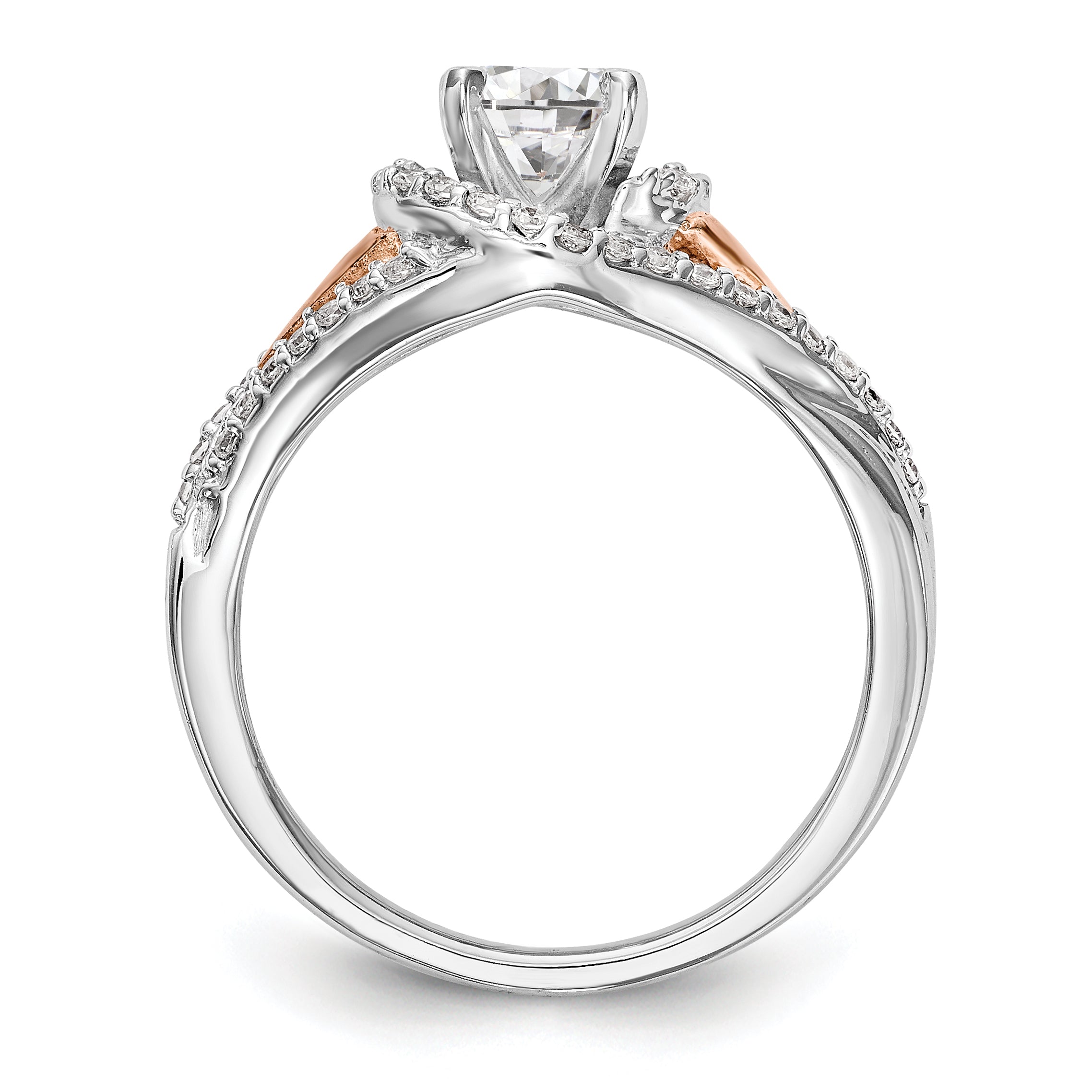 14k Two tone Peg Set Simulated Diamond By Pass Engagement Ring