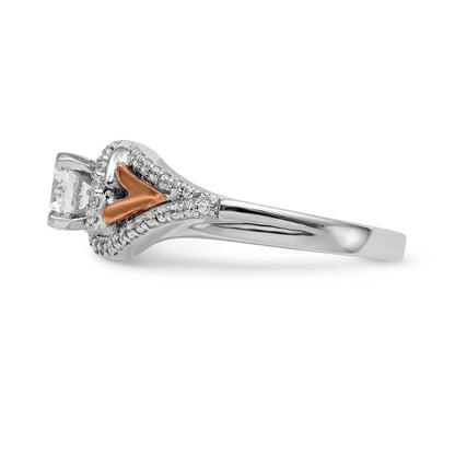 14k Two tone Peg Set Simulated Diamond By Pass Engagement Ring