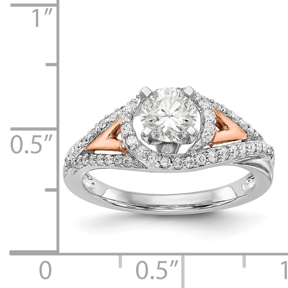 14k Two tone Peg Set Simulated Diamond By Pass Engagement Ring